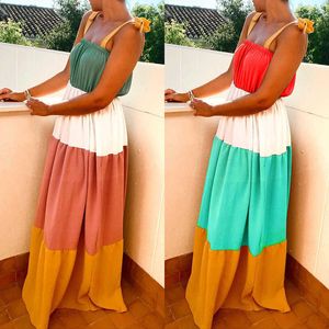 2021 Bahar ve Yaz Yeni Sıcak kadın Günlük Renk Eşleştirme Gevşek Askı Elbise Y1006