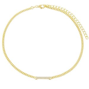 Gold Color Thin mm Curb Cuban Link Chain CZ Bar Charm Choker Necklace Fashion Chains