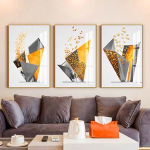 Nordic Golden and Gray Geometric Abstract Art Canvas Painting Posters and Prints Wall Art Pictures for Living Room Home Decor (No Frame)