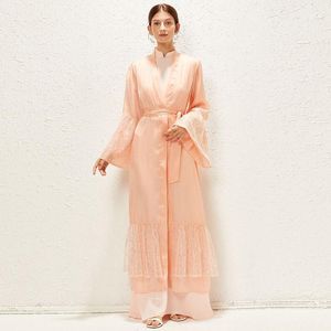 Ethnische Kleidung und pakistanische paillettenbesetzte arabische Plus-Size-Rosa-Robe muslimische Frauen Mode Ramadan-Kleid Kaftan Abaya