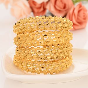 18 k Fine Solid Yellow Filled cuff Bangle Women Bride Wedding Ethiopian Bracelet Gold Jewelry Charm party gifts