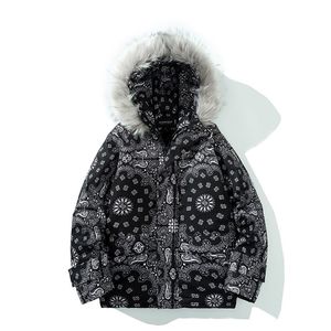 IDEFB Męska nosić hip hop luźny zima ciepły płaszcz do męskiej nerkowca kwiat bawełniany płaszcz pogrubione kapturzowe kurtki mody 9y4267 210524
