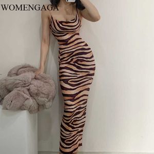 WOMENGAGA Zebra-Muster, Leoparden-Temperament, Strandurlaub, tiefe Brust, trägerlos, dünnes Hosenträgerkleid, lange Tank-Kleider GK29 210603