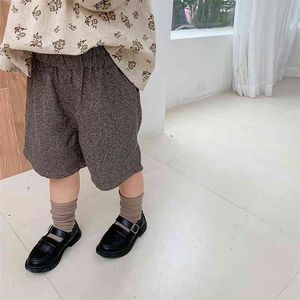 Autumn girls fashion Woollen knee length wide-leg trousers Japanese style all-match Capris 210508