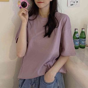 All Match Casual Minimalist Short Sleeves Female Basic Arrival Solid Loose Stylish Women Brief Tops T-shirt 210421