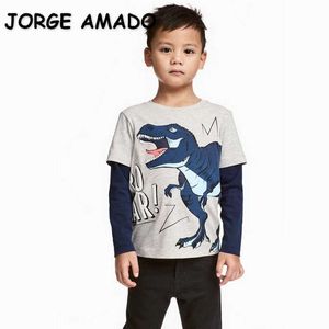 Großhandel Frühling Jungen Cartoon Dinosaurier Baumwolle Lange Tattoo Camouflage Ärmel Coole Kinder Tops für Kleidung E7901 210610