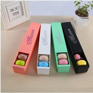 Macaron Box Cake Boxes الرئيسية صنع معكرون مربعات الشوكولاته البسكويت الكعك مربع التجزئة ورقة التعبئة والتغليف 20.3 * 5.3 * 5.3 سنتيمتر الوردي الأسود