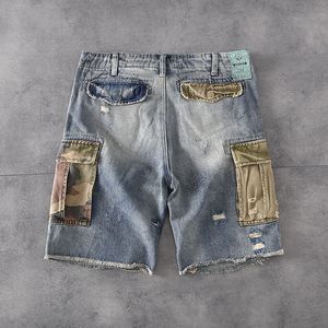 Mens korta kamouflage ficklastbyxor avslappnad något mode denim jeans sommar shorts byxor209s