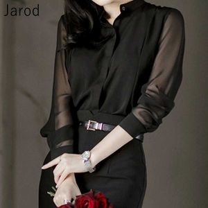 春の夏のセクシーな女性はブラウスの黒い視点トップファッション長袖の透明なシアーシャツBlusas Mujer 210721