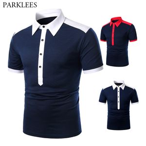 Solide Einfache Männer Polo-Shirt Business Casual Männer Polo Kleid Splice Mode Kurzarm Herren Polos Button Up Polo-Shirt für Männer 210524