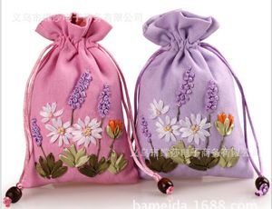 11*17cm Ribbon embroidered sachets jade jewelry pouch gift wrapping bag mix 2 color