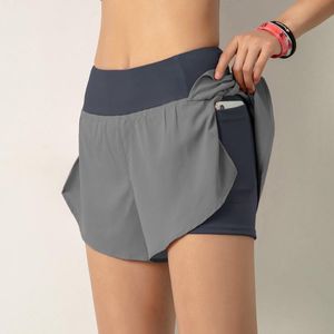 2-in-1-Laufshorts für Damen mit Tasche, breitem Bund, Abdeckschicht, Kompressionsfutter, Faulenzen, Sport, Yoga, Leggings, Fitness, Fitnessstudio