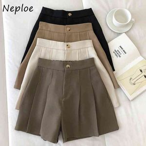 Neploe High Waist Hip Pleat Design Slim Spodenki Feminino Wiosna Lato Solidne Krótki Femme Proste Miękki Work Style OL 210510