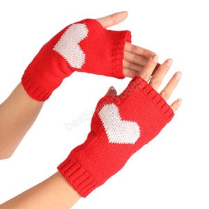 Guanti invernali da donna Touch Screen Addensare Warm Wary Gloves Guanti a maglia Amore Stampa Heart Stampa Fingerless Mutten Guanti da sci all'aperto Guanti da sci