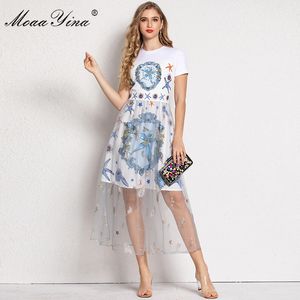 Модное платье летнее женское платье с коротким рукавом звездообразные звезды раковины сетки сетки вышивка крепкие платья 210524