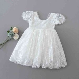 Flor menina vestido branco laço flare manga pestanas macias para festa casamento joelho comprimento tornozelo e13737 210610