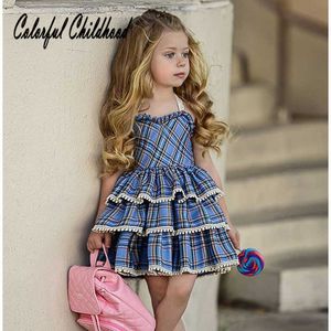 Summer New Style Baby Girl Dress Sweet Grid Lace Hammock Dress Infant Newborn Fashion Little Princess Layered Dress Kid Clothes Q0716