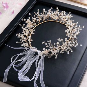 Wesele Akcesoria do włosów Kobiety Hairband Bridal Akcesoria do włosów Głowy Biżuteria Złota Headpiece Kryształowa Pałąk Panna Młoda Korona Tiara X0625