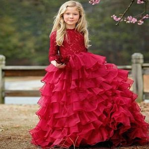 Lace Appliqued Flower Girls Dresses For Weddings Soft Pink Beaded Little Baby Ball Gowns Puffy Skirts Communion Pageant Dress