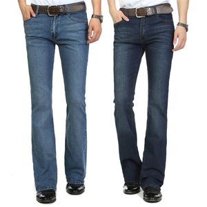 Alta qualità e promozione da uomo a vita media elastico slim boot cut semi-svasato a campana business casual jeans quattro stagioni 210723