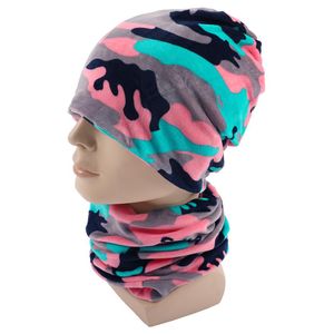 Casual Women Men Beanies Hat Scarf Autumn Winter Velvet Women Head Cap Sets Warm Men Plush Hip-Hop Scarf Hats 2pcs/Set