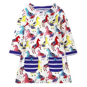 2-7t meninas corujas vestidos bonitos princesa manga longa marca marca primavera outono bebê com bolso crianças túnica jersey 210529