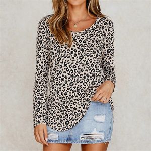 Moda Casual Z Długim Rękawem Kobieta Leopard Bluzka Kobiety Top Tees Jesień Bluzka Femme Damska Koszula Odzież Plus Size S-XL 210426