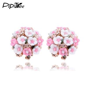 Stud Fashion Brand Jewelry Bohemian Pink Clay Orecchini a forma di fiore con strass per le donne Summer Style Gold Filled Crystal