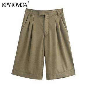 Kvinnor chic mode sidofickor darted bermuda shorts hög midja dragkedja fluga kvinnliga korta byxor mujer 210420