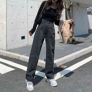 Jeans donna Abiti a vita alta Abbigliamento in denim a gamba larga Blu Streetwear Moda vintage di qualità Pantaloni dritti Harajuku 211129