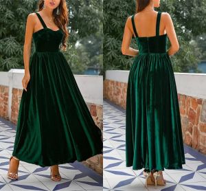Dark Green 2022 Prom Dresses Veet A Line Ankle Length Straps Sleeveless Custom Made Plus Size Evening Party Gowns Formal Ocn Wear nkle