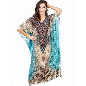 Broderi Polyester Beach Cover Up Saida de Praia Baddräkt Kvinnor Bikini Cover Tunics för Pareo Sarong Wear Q1200 210420