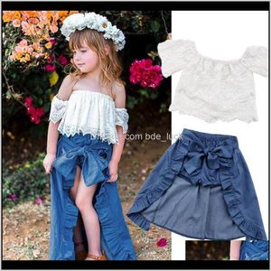 Conjuntos Baby Roupas Bebê, MaternityBaby Girl Kids Roupas Nascidos Off-Ombro Lace Boho Tops + Calças curtas + Ruffles Dress Cildren Roupas Casual