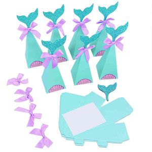 20 stücke Kleine Meerjungfrau Party Geschenkboxen Mit Fliege Unter Dem Meer Papier Süßigkeiten Boxen Geburtstag Party Dekorationen Kinder Gefälligkeiten geschenk Y0305