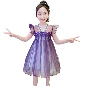 Girl Princess Dresses Cute Style Child Dress Patchwork Children Mesh Flower Embroidery Costume 210528