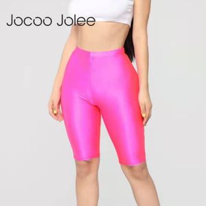 JOCOO JOLEE Floresan Biker Şort Eşofman Ince Siyah Rahat Yüksek Bel Şort Kadın Moda Katı Seksi Booty Şort 210518