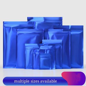 500pcs Blue Flat Bottom Zip Lock Mylar Folie Förpackning Väskor Zipper Seal Förpackning Kaffebönor Lagringspåpåsar Återförsäljbar och Luktsäker