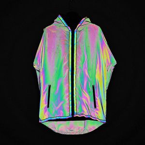 Men's Colorful Mid-Length Reflective Windbreaker Teenagers Hip Hop Loose Plus Size Trend Jacket Trench Coats