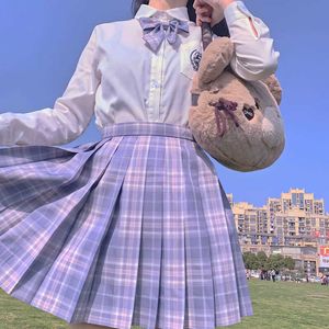 3 sztuk / zestaw Japoński Kawaii Plisowany spódnica Uniform Harajuku Plaid Moda Casual Ins Sweet Plus Size Mini krótki Urzzang Kobieta 210608