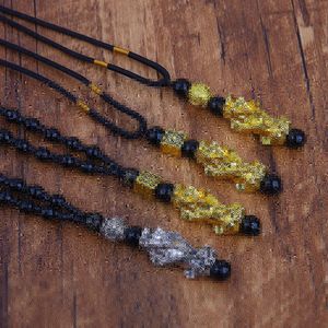 Symbol-Glaube großhandel-Pixiu Anhänger Halskette Symbol Wohlstand und Glück Charme chinesische Feng Shui Glaube Obsidian Stone Perlen Halsketten Ketten