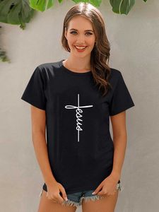 Jezus Cross Drukuj Kobiety T-Shirt Koszulka Chrześcijańskie Topy Harajuku Wiara Love Hope Hope Graphic Tees Samice T Koszula Casual Tees Camisetas Mujer X0628