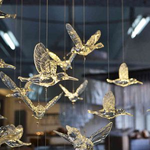18pcs Transparent Crystal Acrylic Bird Hummingbird Ceiling Wall Hanging Home Wedding Stage Background Decoration Party Ornaments 210408