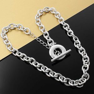 925 Sterling Silver 45cm 8mm Classic Basic Chain Necklace Ot Button for Women Man Fashion Wedding Party Charm Jewelry