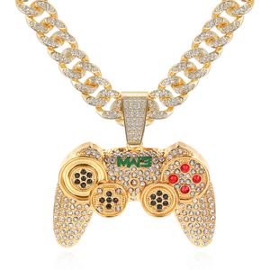 Rhinestone Cuban Lanced Out Link Chain Gra Controller Uchwyt Naszyjnik Wisiorek Dla Kobiet Mężczyźni Złoty Kolor Hip Hop Biżuteria