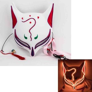 Anime Genshin Impact Decor Japansk Fox Neon Light Cosplay Halloween Party LED Mask Dance DJ Payday Costume Props