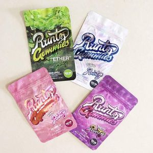Ätbara förpackningar Runtz Gummies Bag Mylar Bages luktsäker 500mg Eter Runtz Vit Rosa Original Plast Blixtlåspaket 4 färger
