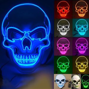 Maschera di Halloween Led Glow Skull Maschere per bambini NewYear Night Club Masquerade Costume Cosplay 100 pezzi DHL libero o Fedex HH21-532