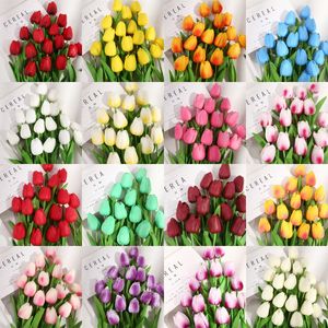 Sztuczne tulipany PU Dotykowy Single Stem Fałszywy Kwiat 34 CM Tulipan Do Domu Wedding Party Office Decor