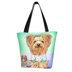 Seesäcke Yorkshire Terrier Hund,Erdnussbutterliebhaber Polyester Outdoor Mädchen Handtasche, Frau Einkaufstasche, Schulter Canvas Geschenktasche