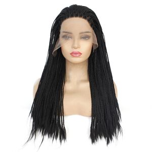 HD Box Braided Synthetic Lace Front Wig Black Color Simulation Human Hair Frontal Braids Wigs That Look Real 18~26 Inches 180809-1b